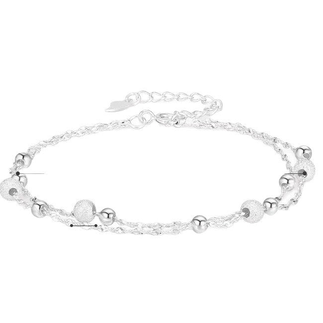 dainty double layer silver tone bracelet for women girls gypsophila sparkling bead bracelet layered cable chain minimalist frosted textured shiny round bead strand stack choker clavicle foot wrist jewelry valentine birthday gift