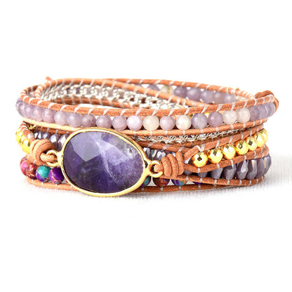 Egg Amethyst Boho Leather Braided Bracelet Handmade Wrap Bracelet - STAR8S