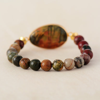 Classic 7-Color Imperial Jasper Beaded Bracelet — Handmade Stretch Wristband - STAR8S