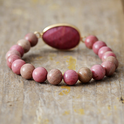 Rhodonite Beaded Bracelet – 8mm Tiger Eye and Rhodonite Elastic Beaded Bracelet for Women and Men - STAR8S