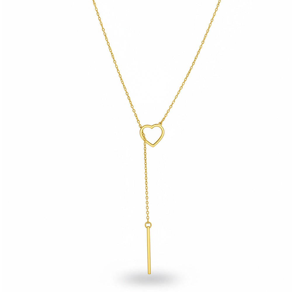 gold-tone lariat necklace for women stainless steel open heart loop y necklace sleek vertical drop bar pendant dainty choker adjustable layering clavicle chain minimalist ins trendy costume jewelry gift for girlfriend 23.6 inches