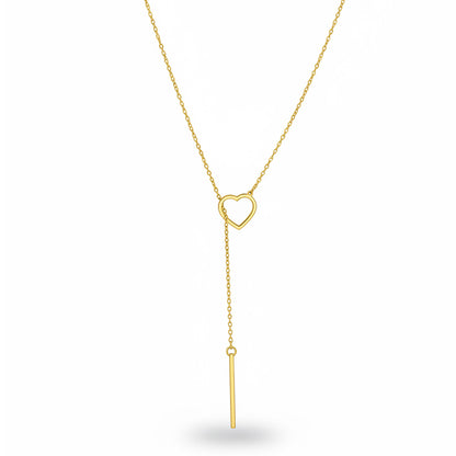 Gold-tone Lariat Necklace for Women Stainless Steel Open Heart Loop Y Necklace Sleek Vertical Drop Bar Pendant Dainty Choker Adjustable Layering Clavicle Chain Minimalist Ins Trendy Costume Jewelry Gift for Girlfriend 23.6 Inches