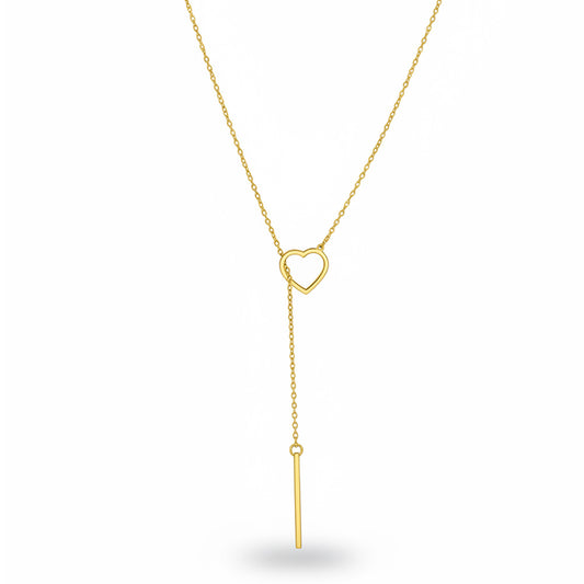 Gold-tone Lariat Necklace for Women Stainless Steel Open Heart Loop Y Necklace Sleek Vertical Drop Bar Pendant Dainty Choker Adjustable Layering Clavicle Chain Minimalist Ins Trendy Costume Jewelry Gift for Girlfriend 23.6 Inches