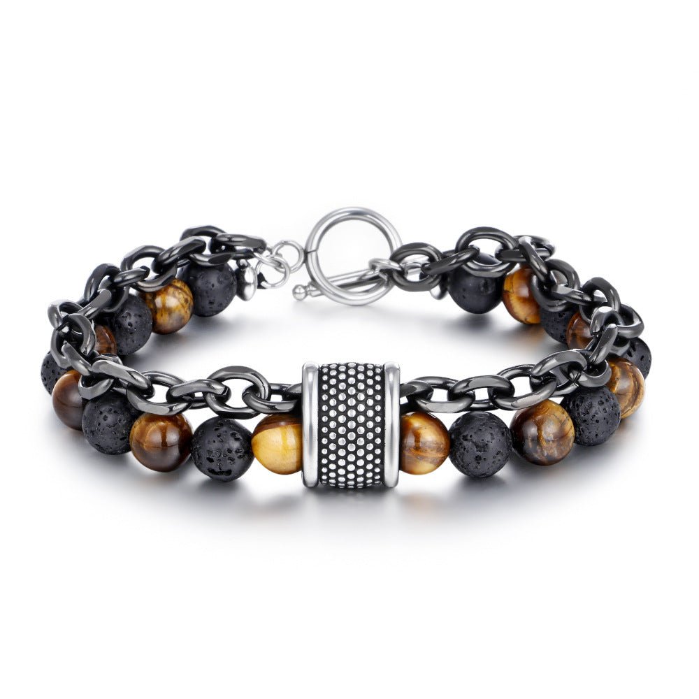 Punk Style Matte Tiger Eye Stone Bracelet for Men - Unique Natural Stone Beaded Chain Bracelet - STAR8S