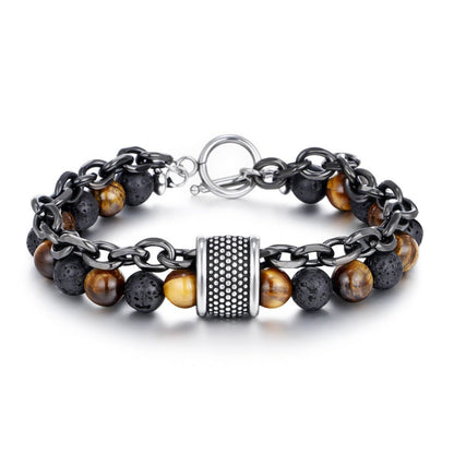 Punk Style Matte Tiger Eye Stone Bracelet for Men - Unique Natural Stone Beaded Chain Bracelet - STAR8S