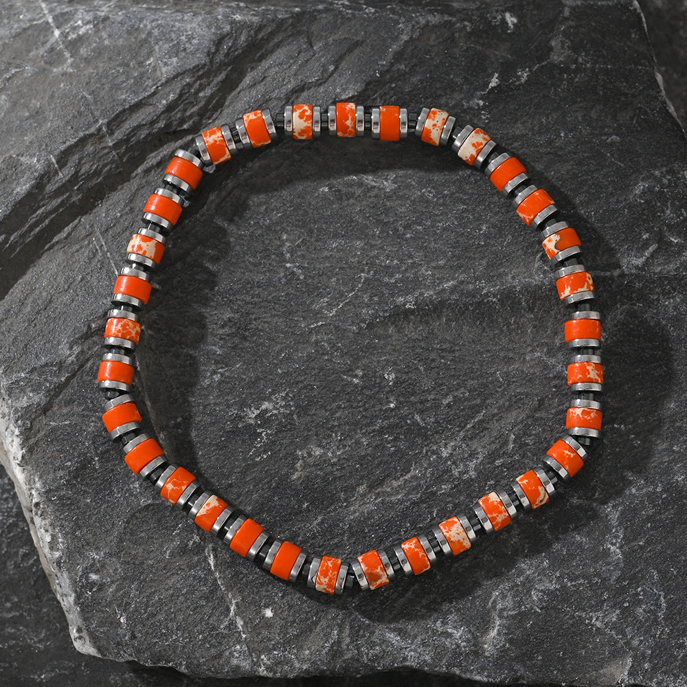 boho color-block natural stone bracelet – men’s imperial stone stretch boho bracelet - star8s