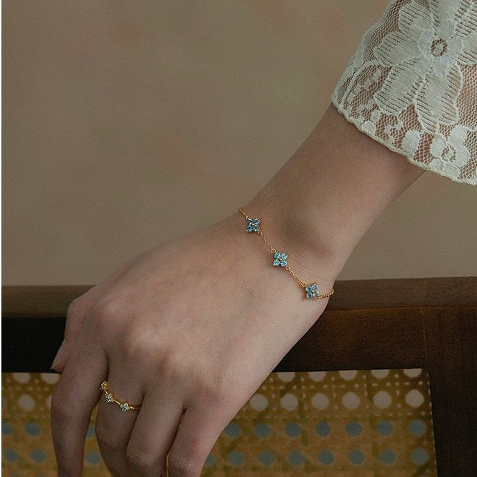 blue 925 sterling silver 18k gold plated clover flower bracelet – romantic and elegant design