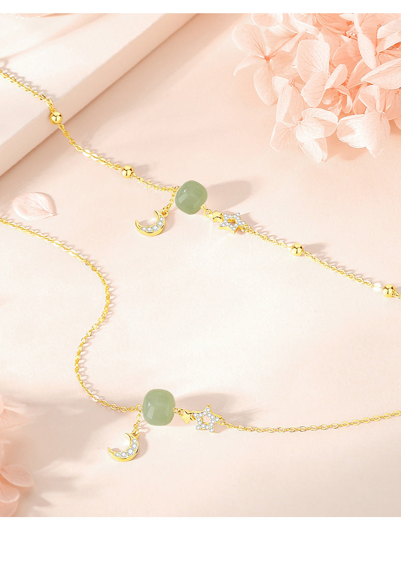 Real Jade Necklace - 925 Silver Star Moon Hetian Collarbone Chain | STAR8S