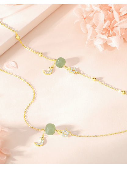 Real Jade Necklace - 925 Silver Star Moon Hetian Collarbone Chain | STAR8S