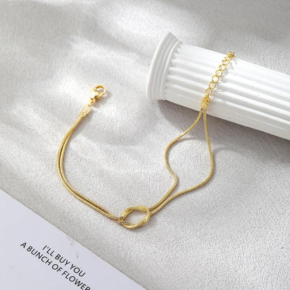 Elegant Tarnish Resistant Brass Layered Snake Chain Bracelet High Polish Infinitesimal Love Knot Adjustable Comfort Fit Smooth Fluid Bone Link Wristband Premium Romantic Charm