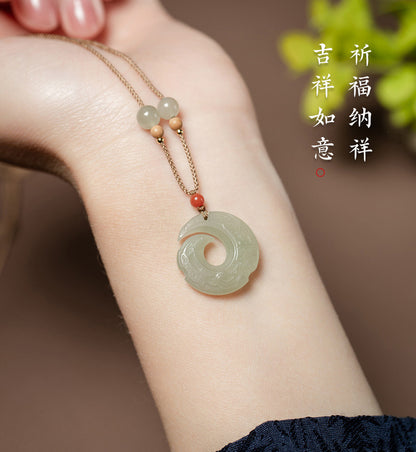 Natural Hetian Jade Necklace Pendant for Men and Women - Adjustable, Unisex Jewelry Pendant