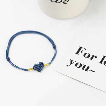 Handmade Woven Blue Heart Couple Bracelet for Men Women Adjustable String Cord Matching Friendship Bracelets Minimalist Braided Rope Jewelry Anniversary Birthday Sweet Valentine Gift