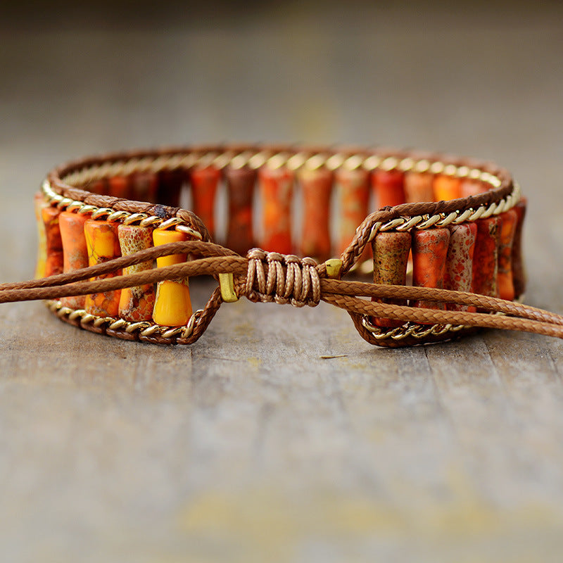 Imperial Jasper Bamboo Braided Bracelet - Handmade Boho Beaded Bracelet - STAR8S