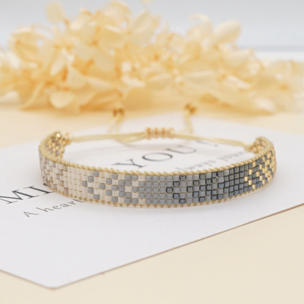 colorful heart boho friendship bracelets — handmade woven seed bead bracelet, adjustable, gift-ready