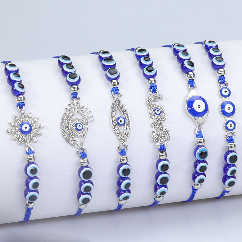 evil eye bracelet with blue eye fish beads - adjustable protective charm bracelet - star8s