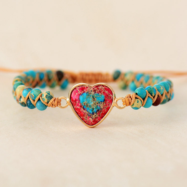 Emperor Stone Heart Shaped Double-Layer Braided Adjustable Bracelet - STAR8S