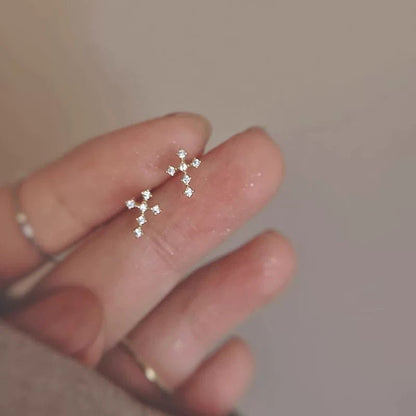 925 Sterling Silver 18K Gold Plated Sparkling Cross Stud Earrings - Zircon Mini Studs - STAR8S
