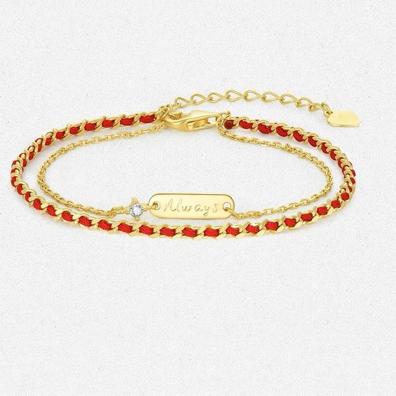 double layer red string gold chain bracelet for women good luck kabbalah protection amulet neo-chinese interwoven braided cord minimalist jewelry gift for her