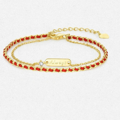 Double Layer Red String Gold Chain Bracelet for Women Good Luck Kabbalah Protection Amulet Neo-Chinese Interwoven Braided Cord Minimalist Jewelry Gift For Her