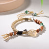 White Agate Peace‑Coin Hand‑woven Bracelet | Ethnic Boho Style with Sandalwood Beads