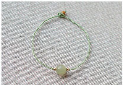 Natural Clear Water Gradient Hetian Jade Handwoven Braided Anklet Bracelet – Elegant & Simple Jewelry