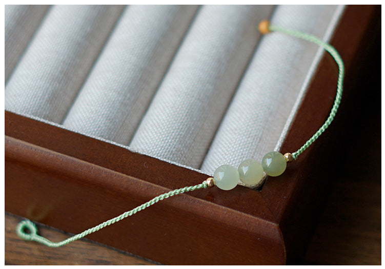 natural clear water gradient hetian jade handwoven braided anklet bracelet – elegant & simple jewelry