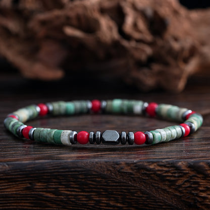 Boho Men's Bracelet - Natural Stone Beaded Cylinder Style Wristband - STAR8S