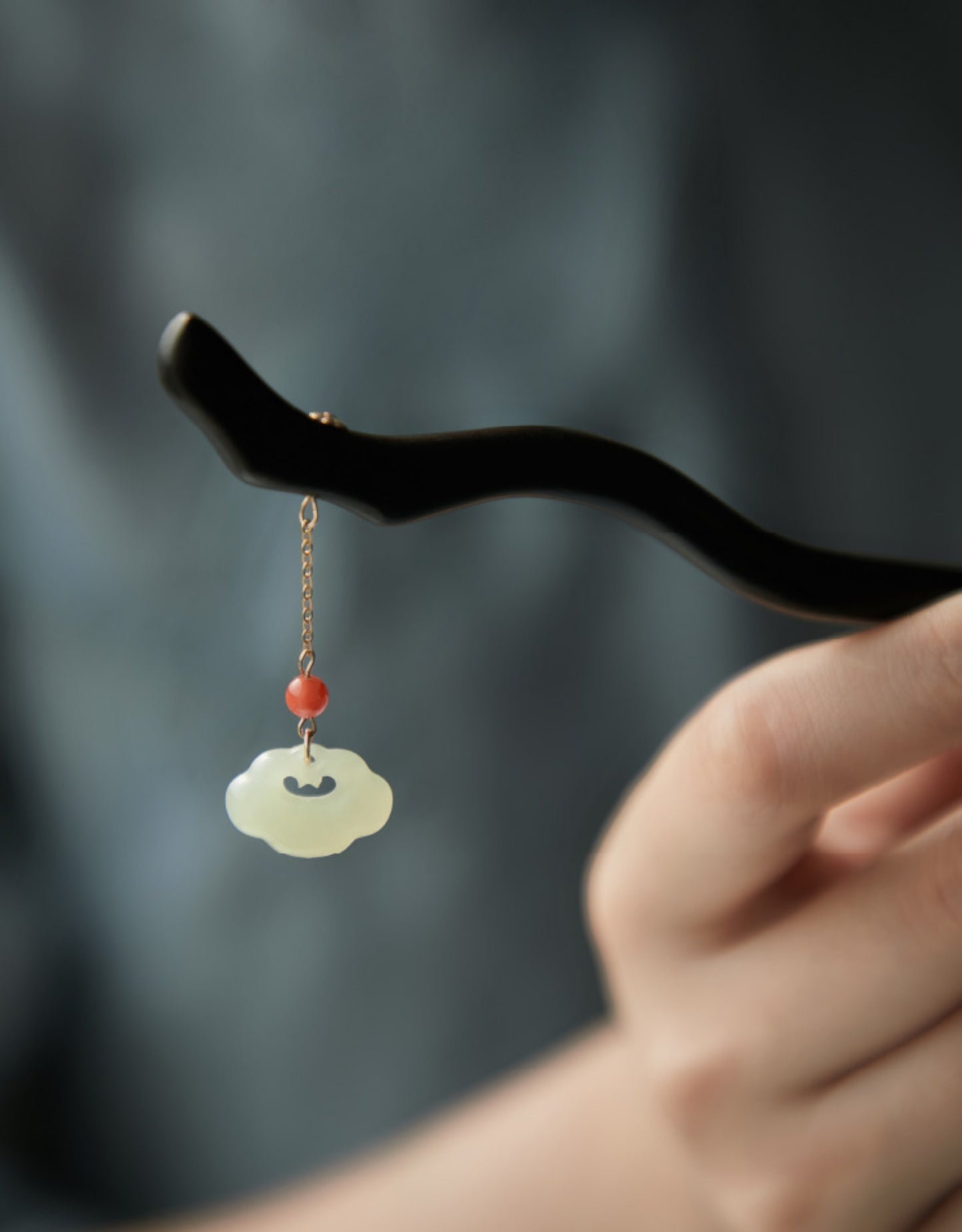 natural black ebony wood & hetian jade hairpin - hair stick accessory