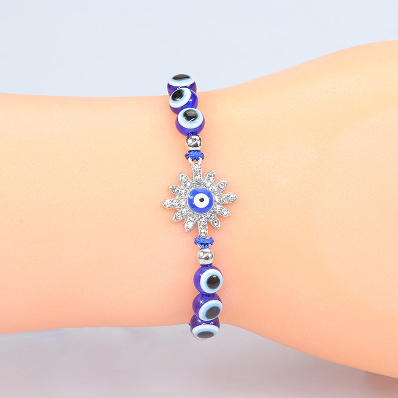 evil eye bracelet with blue eye fish beads - adjustable protective charm bracelet - star8s