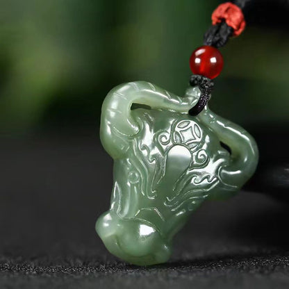 Ox Jade Necklace – Hetian Jade Zodiac Bull Pendant | Lucky Jade Pendant for Men & Women