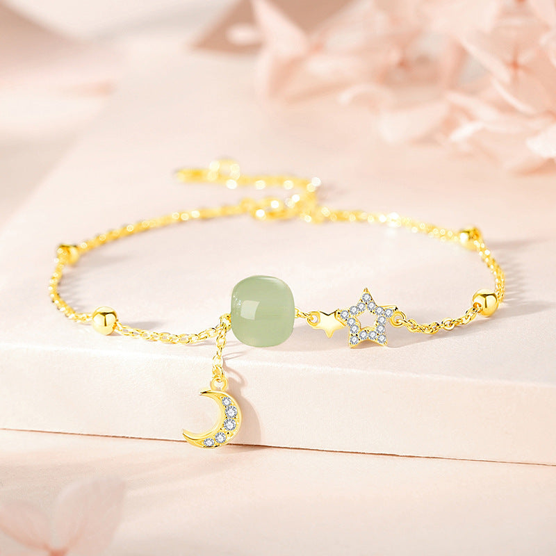 Real Jade Necklace - 925 Silver Star Moon Hetian Collarbone Chain | STAR8S