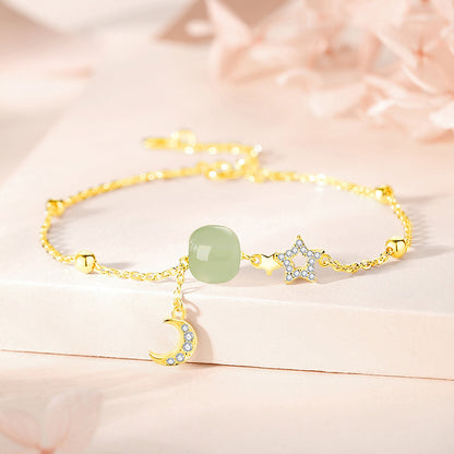 Real Jade Necklace - 925 Silver Star Moon Hetian Collarbone Chain | STAR8S