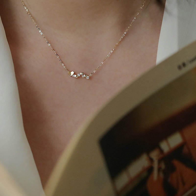 925 sterling silver 14k gold plated heart necklace with zircon diamond pendants