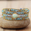 Amazonite Boho Wrap Leather Bracelet – Handmade Multi Layer Crystal Beaded Bracelet