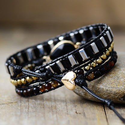 Obsidian Braided Wrap Bracelet - Handcrafted Leather and Crystal Bracelet for Women - STAR8S