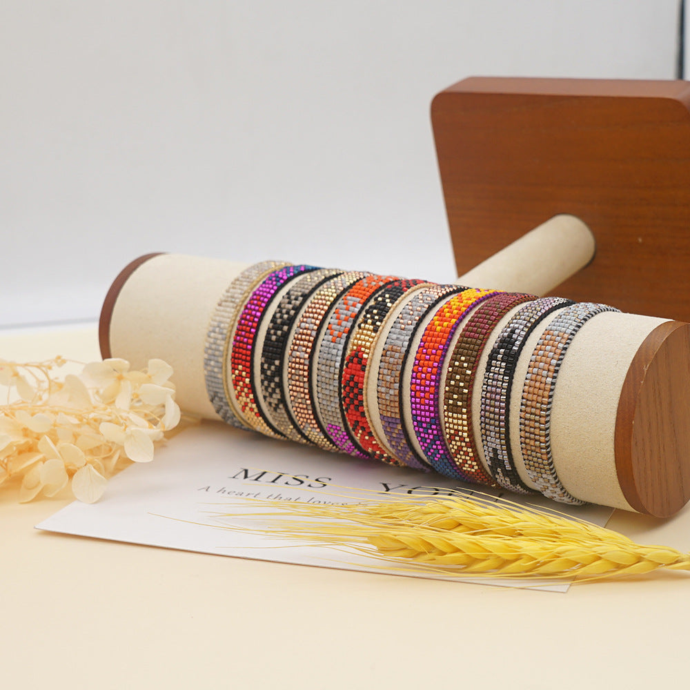 colorful heart boho friendship bracelets — handmade woven seed bead bracelet, adjustable, gift-ready