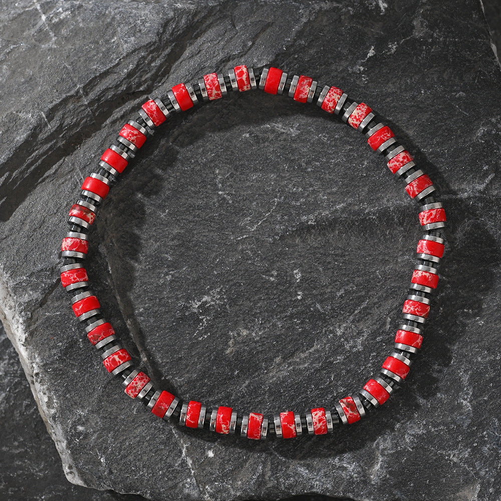 boho color-block natural stone bracelet – men’s imperial stone stretch boho bracelet - star8s