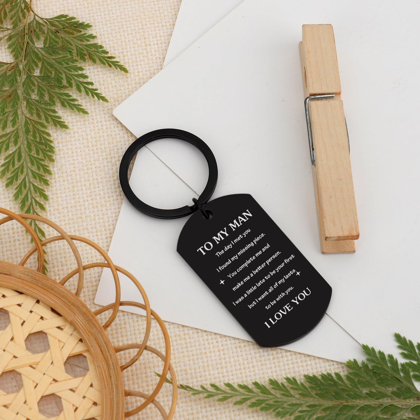funny romantic engraved dog tag keychain for men husband boyfriend stainless steel black double sided inscription card key ring drive safe handsome sarcastic sibling gag gift anniversary birthday 17g