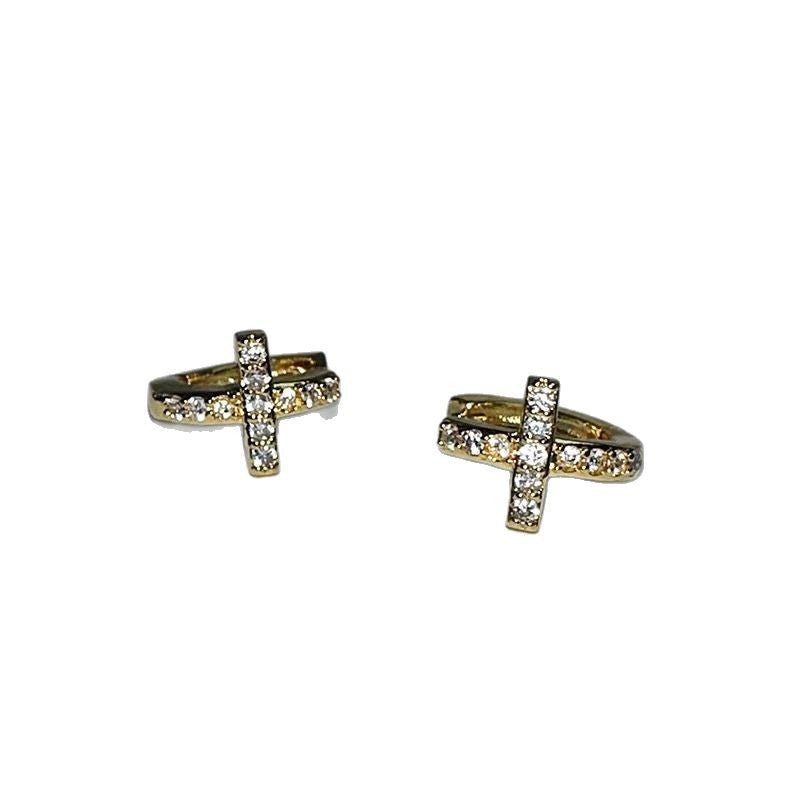S925 Sterling Silver Gold Plated Zircon Cross Mini Hoop Earrings – Elegant & Trendy - STAR8S