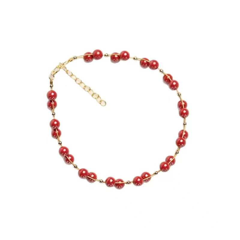 jade bracelet with cinnabar & red string | handcrafted women's good luck bracelet