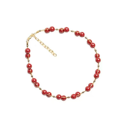 Jade Bracelet with Cinnabar & Red String | Handcrafted Women's Good Luck Bracelet