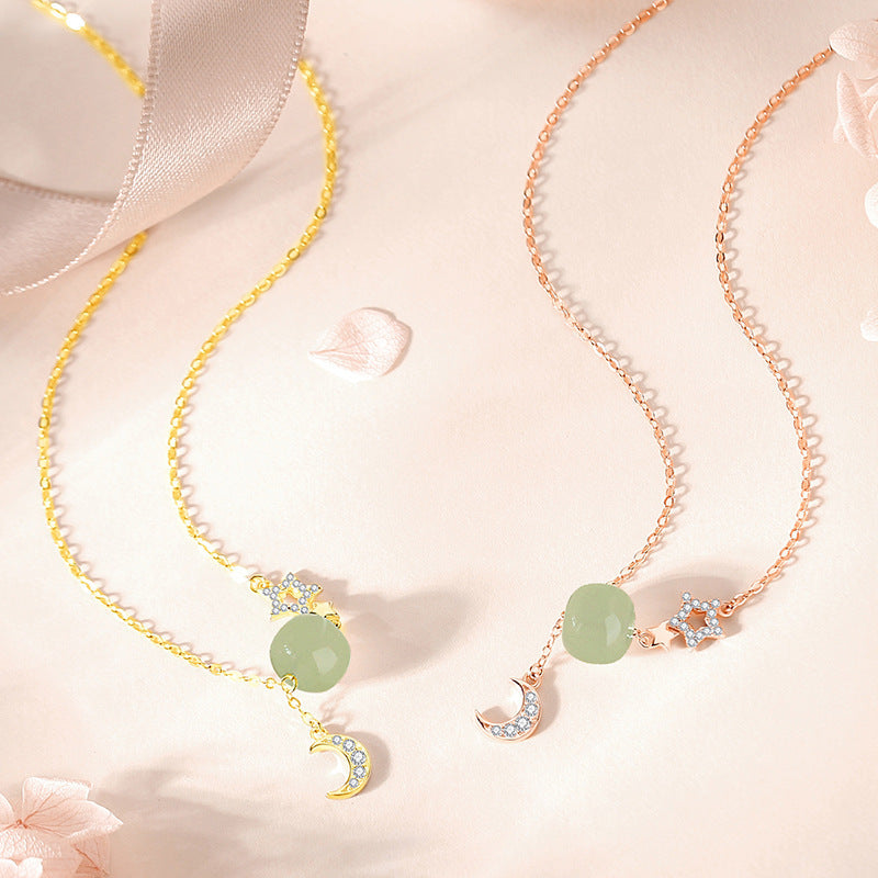 Real Jade Necklace - 925 Silver Star Moon Hetian Collarbone Chain | STAR8S