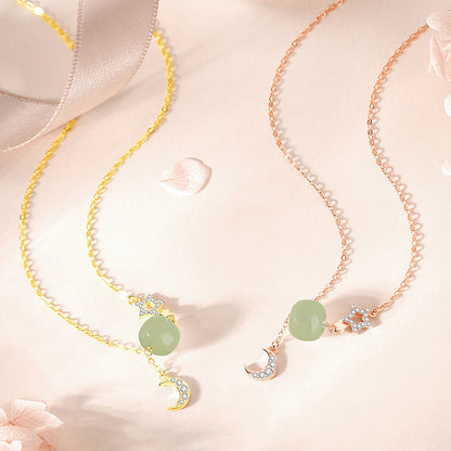 Real Jade Necklace - 925 Silver Star Moon Hetian Collarbone Chain | STAR8S