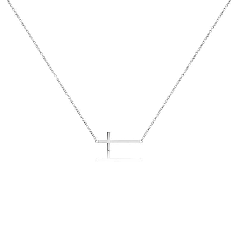 s925 sterling silver 18k gold plated horizontal cross necklace – minimalist design, unisex fashion jewelry