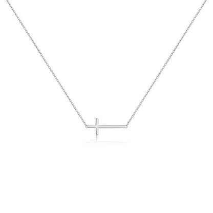 S925 Sterling Silver 18K Gold Plated Horizontal Cross Necklace – Minimalist Design, Unisex Fashion Jewelry