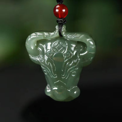 Ox Jade Necklace – Hetian Jade Zodiac Bull Pendant | Lucky Jade Pendant for Men & Women
