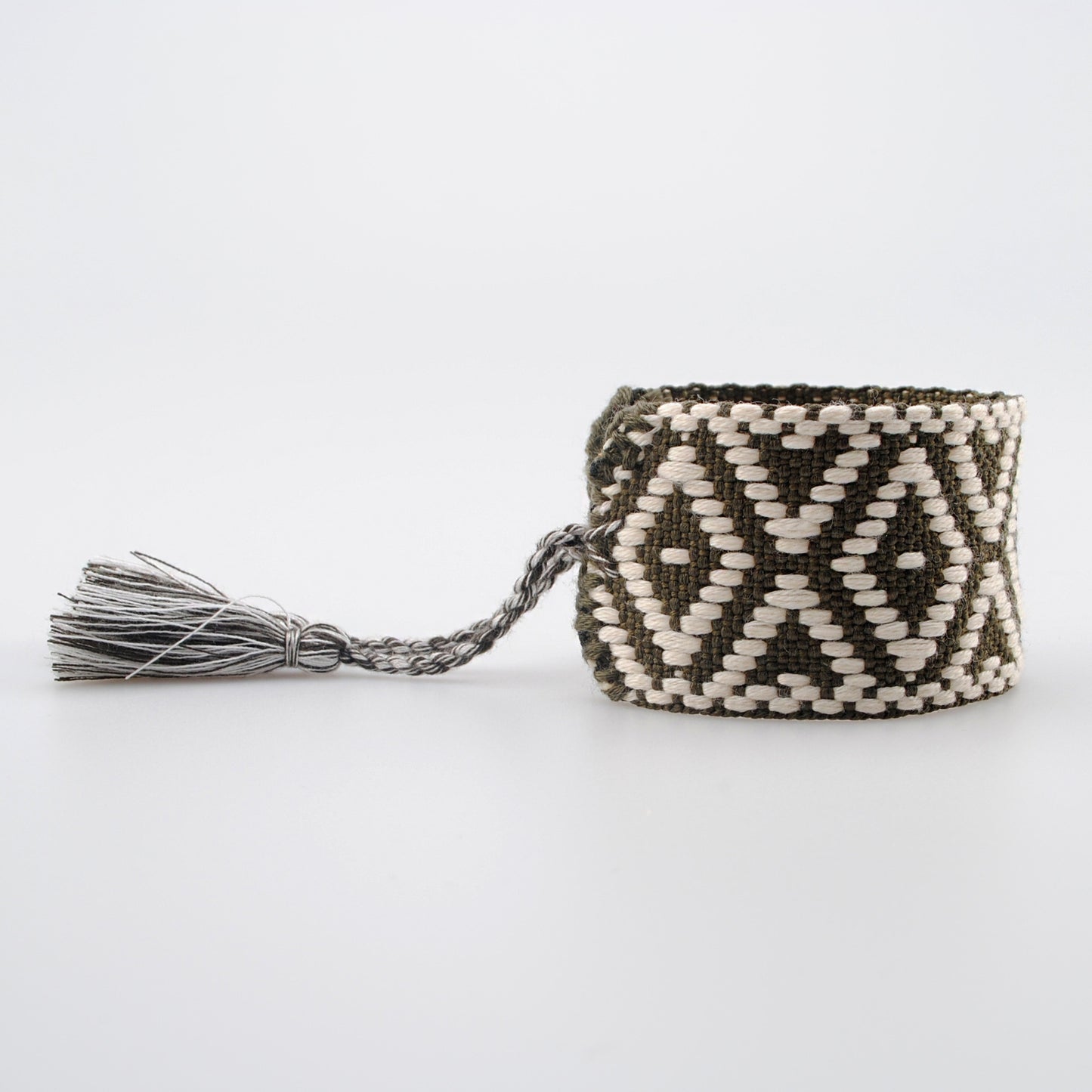 wide boho braided bracelet – geometric diamond tassel women’s handmade cord wristband