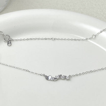 925 Sterling Silver 14K Gold Plated Heart Necklace with Zircon Diamond Pendants