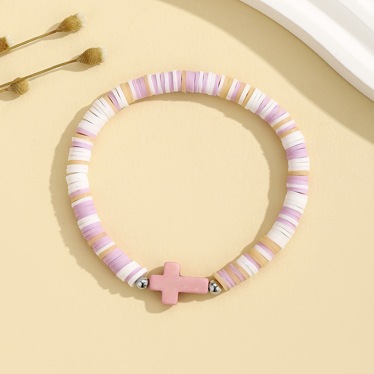 turquoise cross bracelet bohemian colorful polymer clay adjustable stretch bracelet - star8s