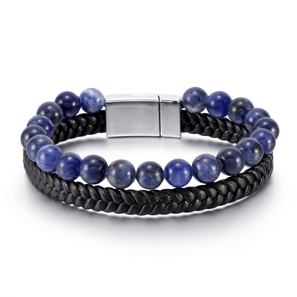 men’s beaded stone bracelet - tiger eye beads with genuine leather cord - natural stone and agate bracelet - star8s